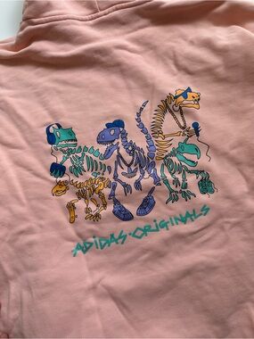 Adidas Originals Pink Hoodie with Dino Skeleton Graphic